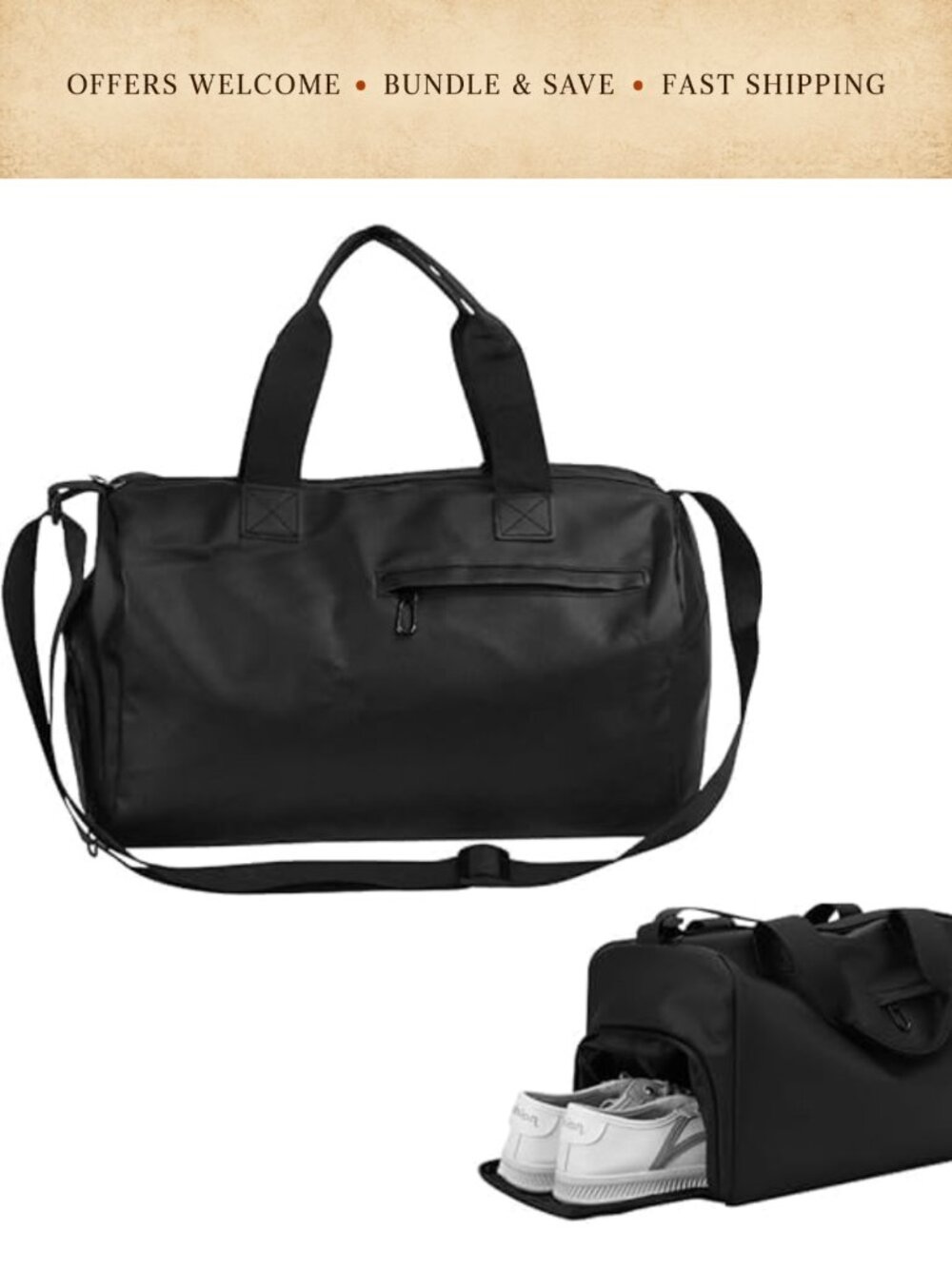 35L Travel Duffel Bag Waterproof Weekender Gym Duffle with Shoe Compartment
